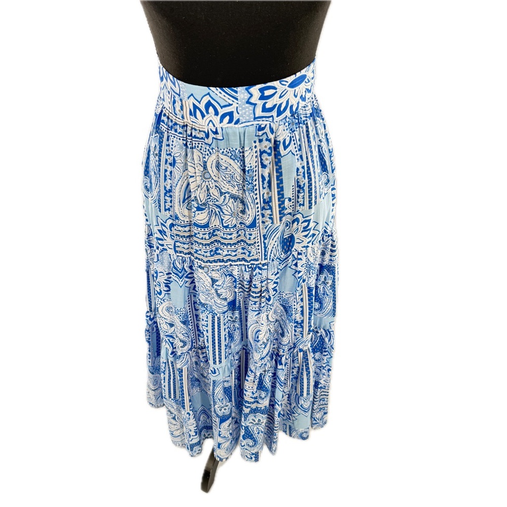 Sheike Australia Blue Mosaic Print Maxi Boho Skirt Pockets Size AU 12 or US 8